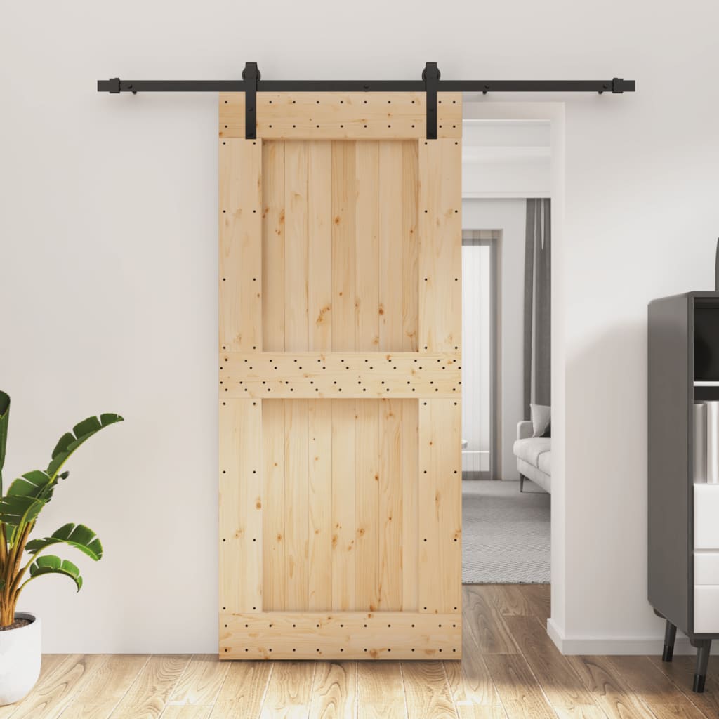 Porta Scorrevole con Set Hardware 90x210 cm Legno Massello Pinocod mxl 118098