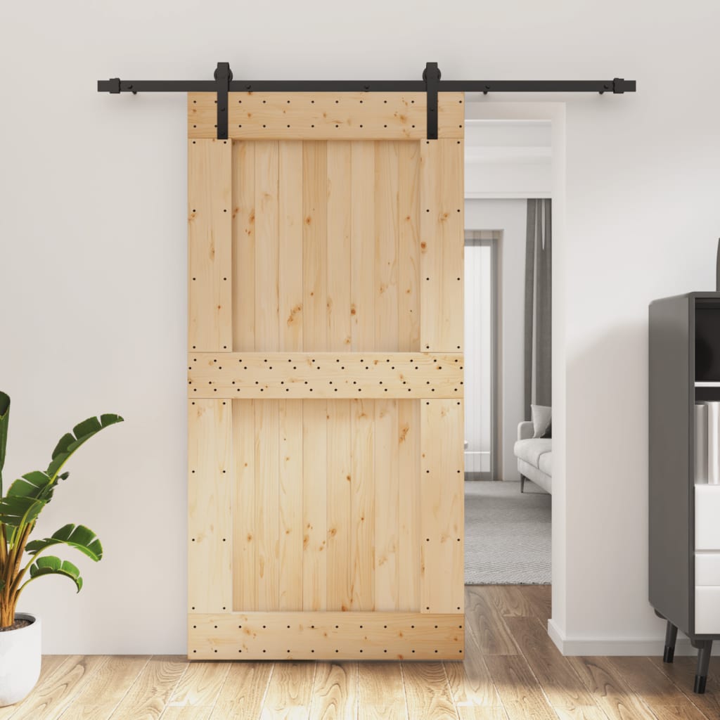 Porta Scorrevole con Set Hardware 100x210cm Legno Massello Pino 3202997