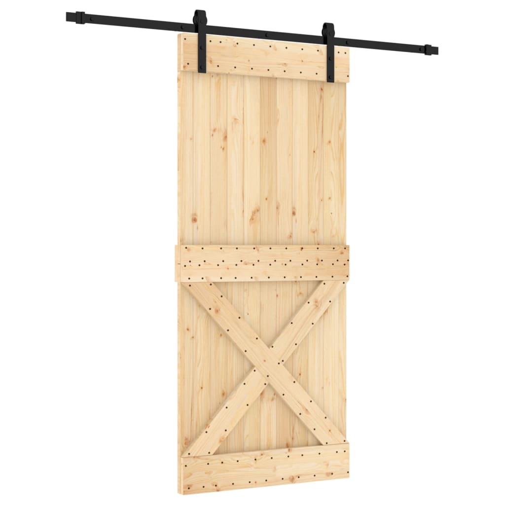 Porta Scorrevole con Set Hardware 90x210 cm Legno Massello Pino 3203001