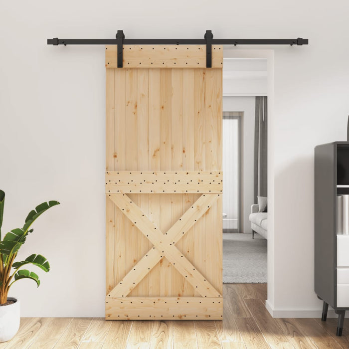 Porta Scorrevole con Set Hardware 90x210 cm Legno Massello Pino 3203001