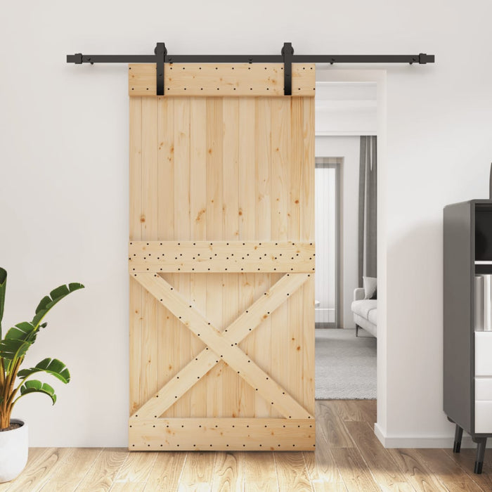 Porta Scorrevole con Set Hardware 100x210cm Legno Massello Pino 3203003