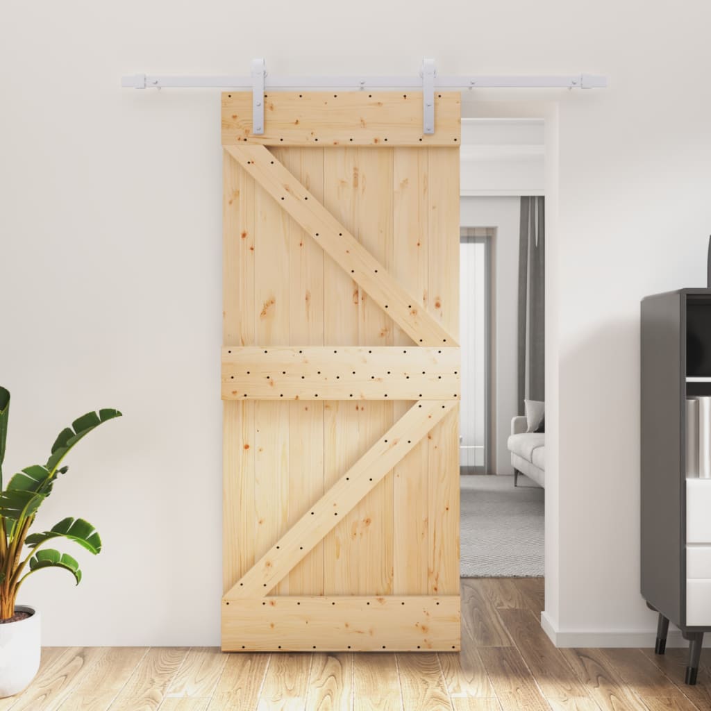 Porta Scorrevole con Set Hardware 90x210 cm Legno Massello Pinocod mxl 93640