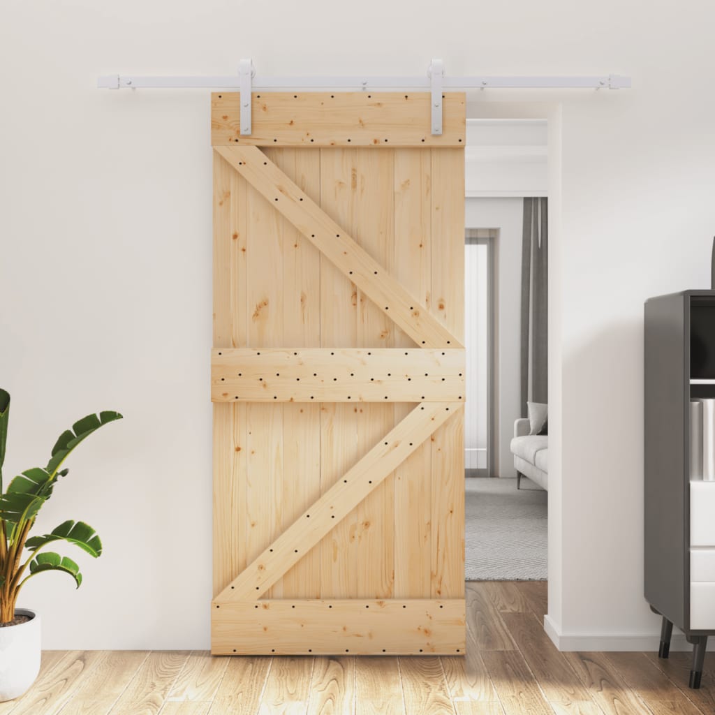 Porta Scorrevole con Set Hardware 95x210 cm Legno Massello Pino 3203022