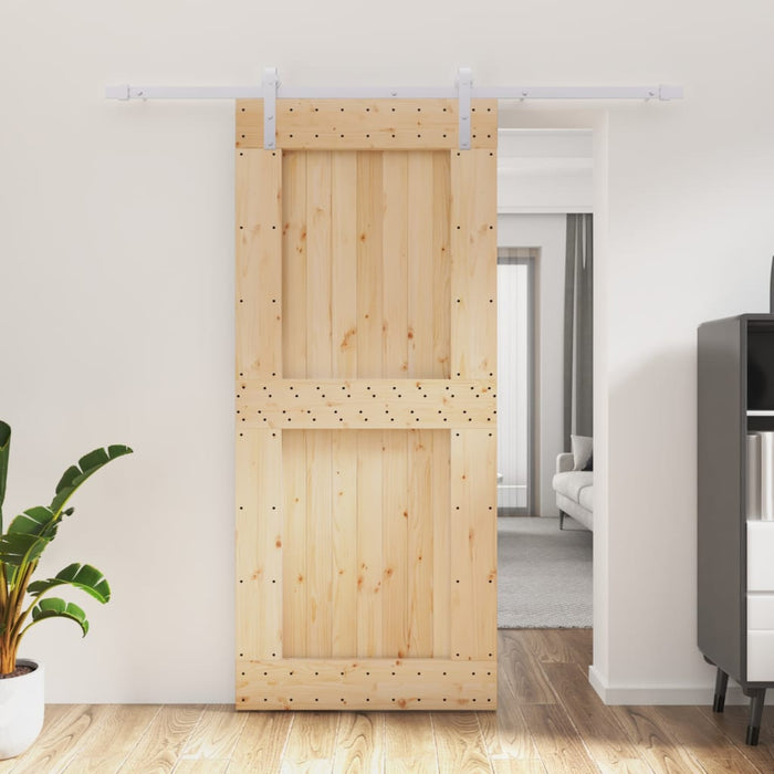 Porta Scorrevole con Set Hardware 90x210 cm Legno Massello Pino 3203035