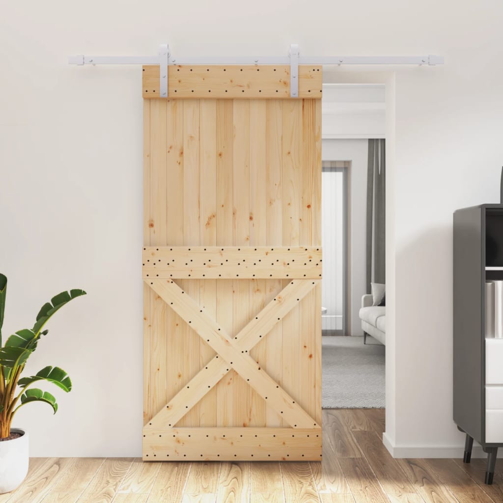 Porta Scorrevole con Set Hardware 95x210 cm Legno Massello Pino 3203042