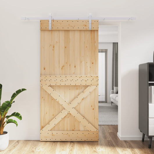 Porta Scorrevole con Set Hardware 100x210cm Legno Massello Pino 3203043