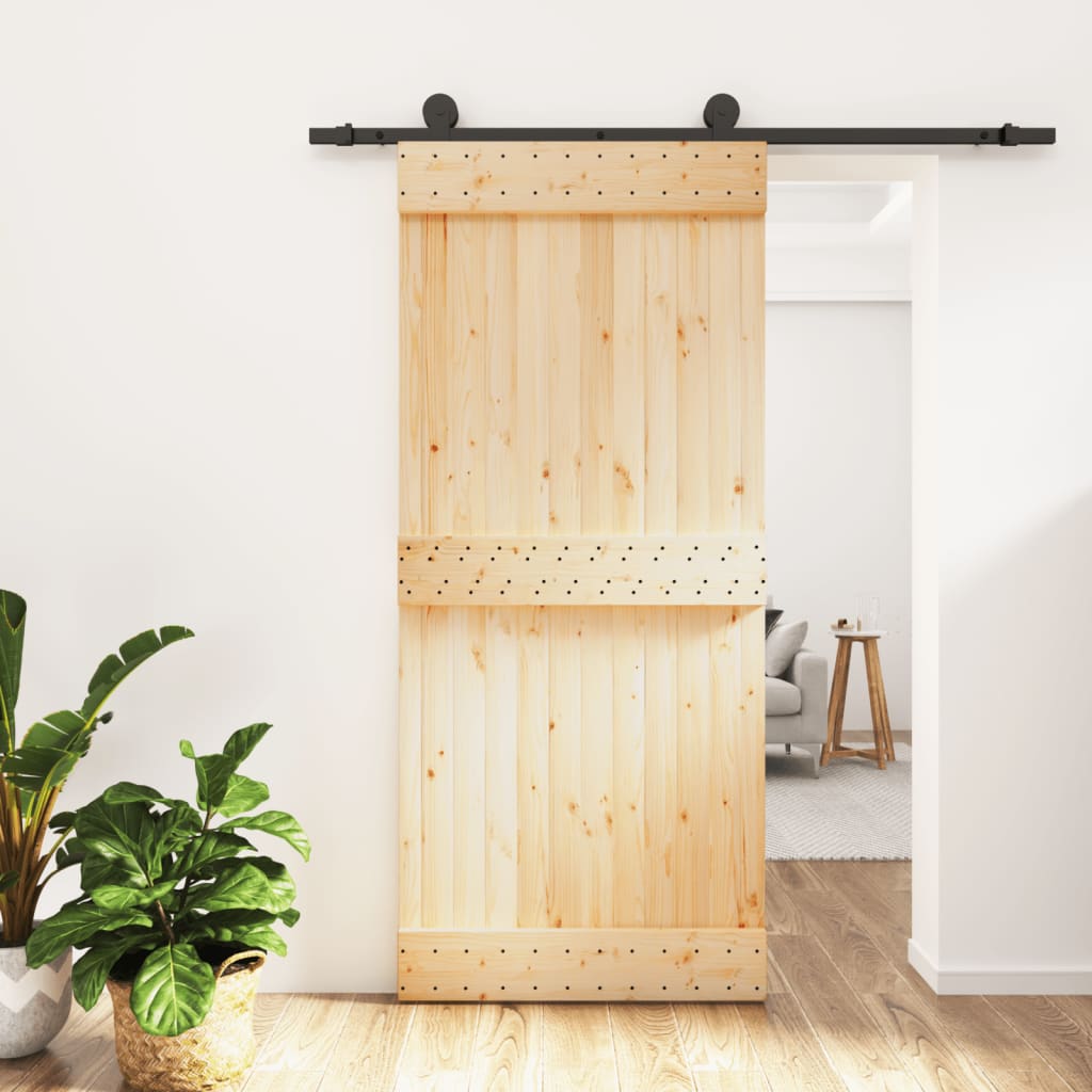 Porta Scorrevole con Set Hardware 90x210 cm Legno Massello Pino 3203049