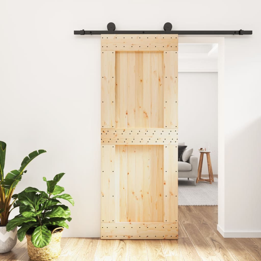 Porta Scorrevole con Set Hardware 80x210 cm Legno Massello Pino 3203051