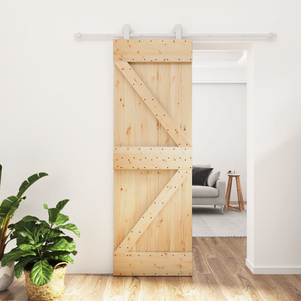 Porta Scorrevole con Set Hardware 70x210 cm Legno Massello Pinocod mxl 117586