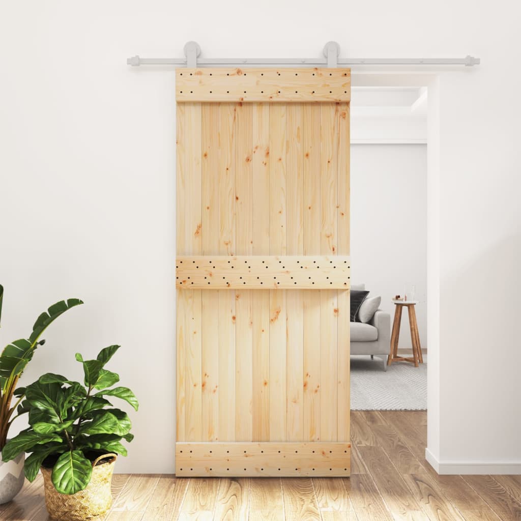 Porta Scorrevole con Set Hardware 90x210 cm Legno Massello Pino 3203089