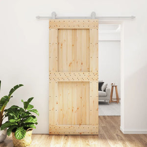 Porta Scorrevole con Set Hardware 90x210 cm Legno Massello Pinocod mxl 93648