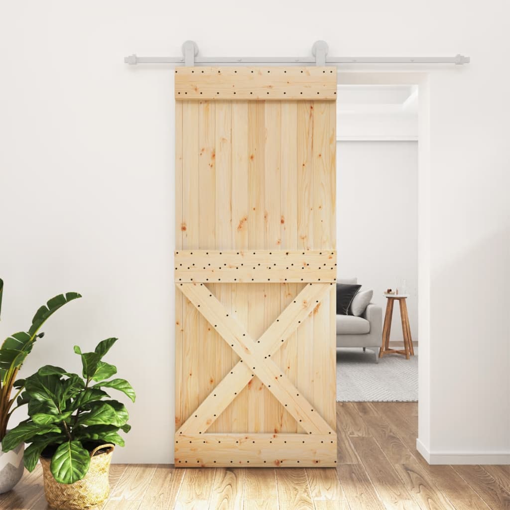 Porta Scorrevole con Set Hardware 85x210 cm Legno Massello Pino 3203096