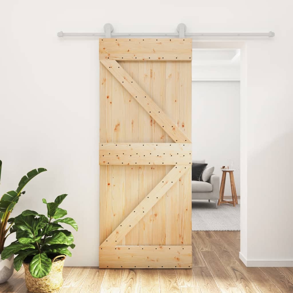 Porta Scorrevole con Set Hardware 85x210 cm Legno Massello Pinocod mxl 69662