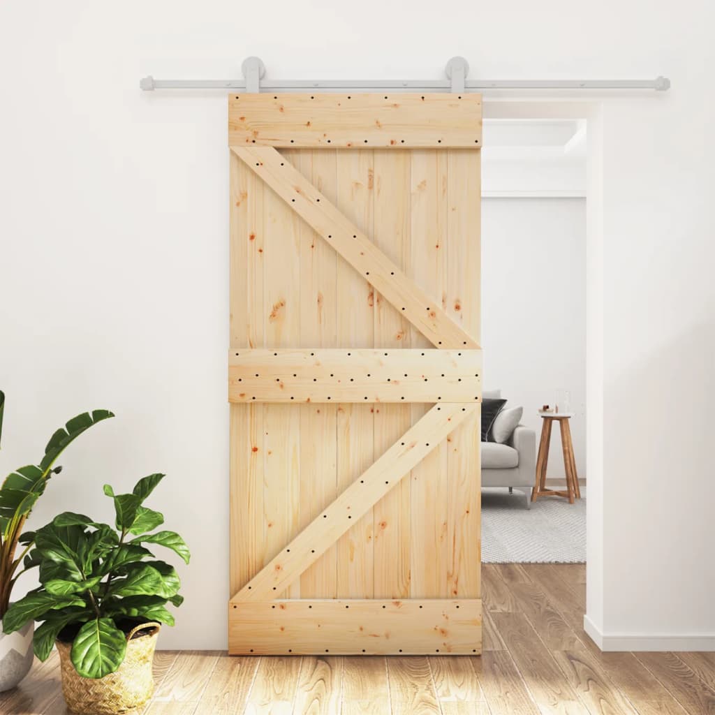 Porta Scorrevole con Set Hardware 95x210 cm Legno Massello Pino 3203100