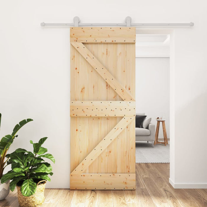 Porta Scorrevole con Set Hardware 80x210 cm Legno Massello Pinocod mxl 69649