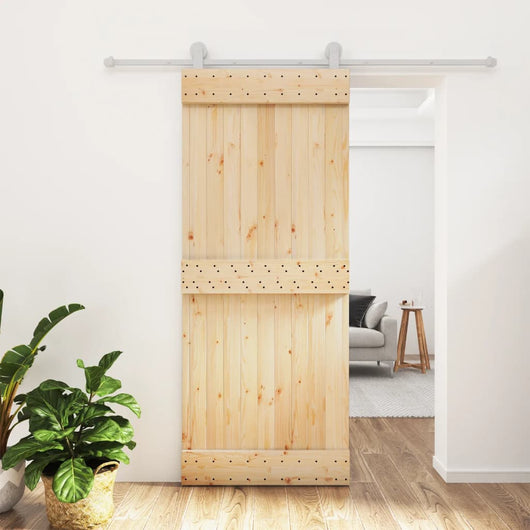 Porta Scorrevole con Set Hardware 85x210 cm Legno Massello Pino 3203106