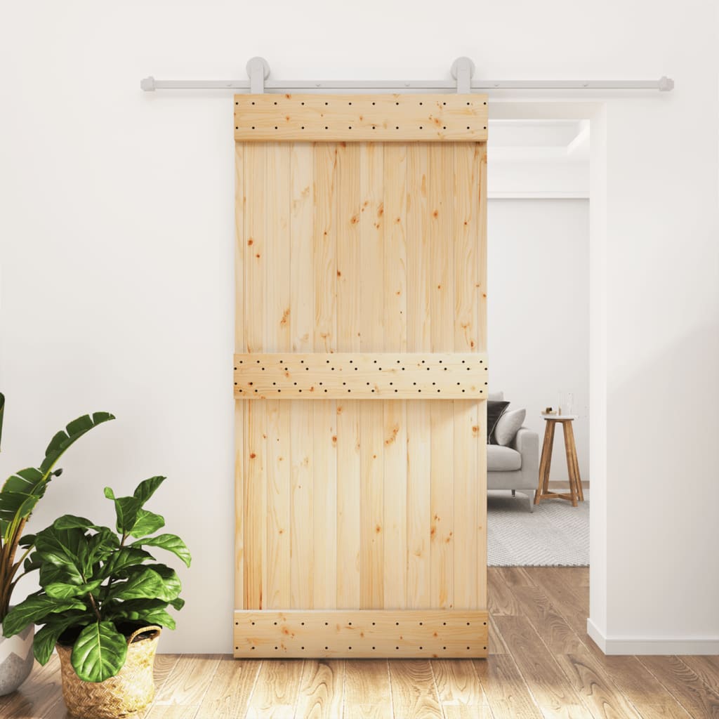 Porta Scorrevole con Set Hardware 95x210 cm Legno Massello Pinocod mxl 69651