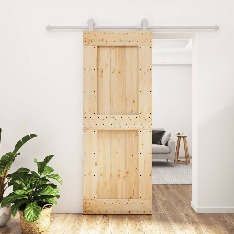 Porta Scorrevole con Set Hardware 80x210 cm Legno Massello Pinocod mxl 117595