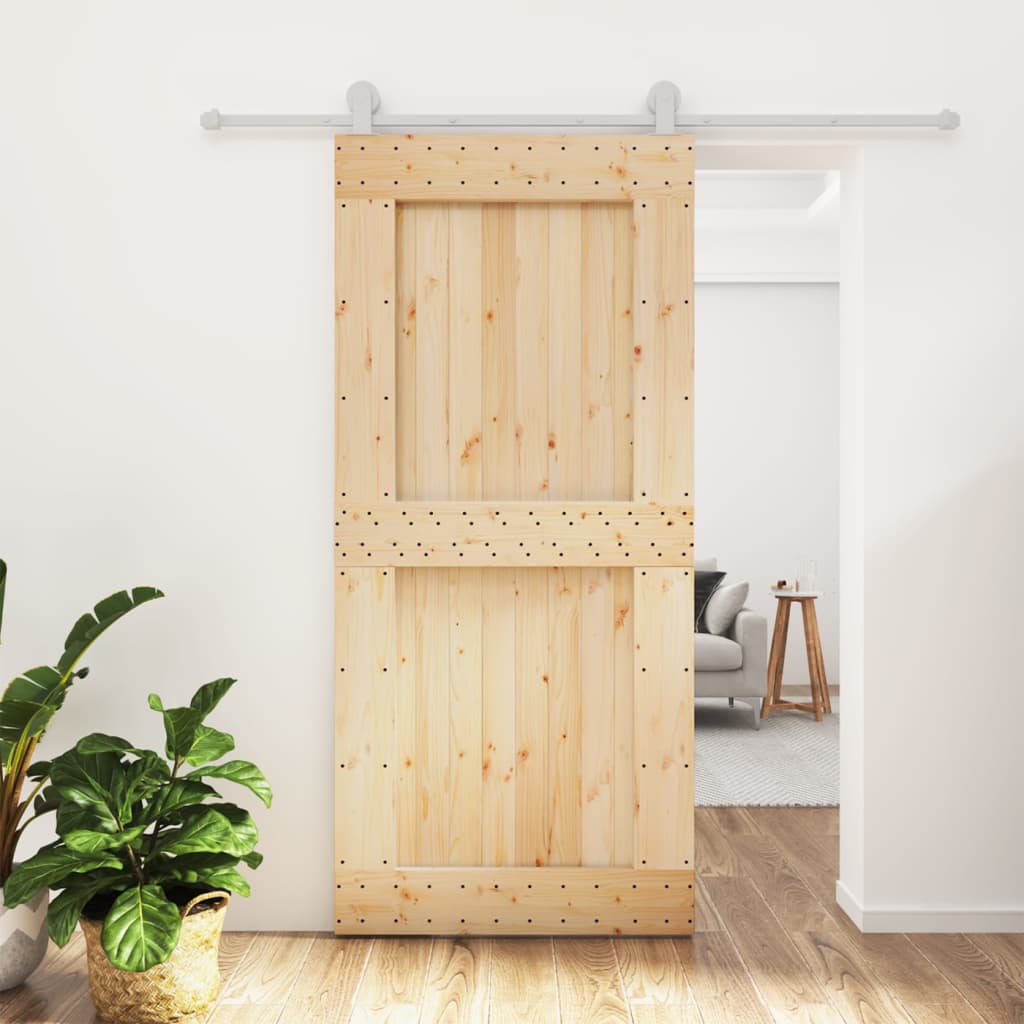 Porta Scorrevole con Set Hardware 95x210 cm Legno Massello Pinocod mxl 93663