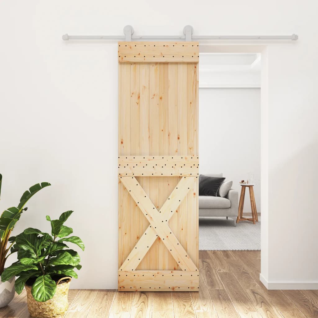 Porta Scorrevole con Set Hardware 70x210 cm Legno Massello Pinocod mxl 93659