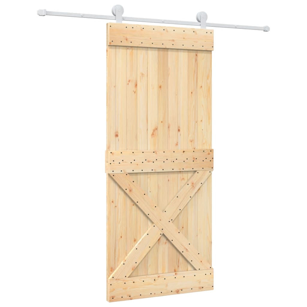 Porta Scorrevole con Set Hardware 90x210 cm Legno Massello Pino 3203119