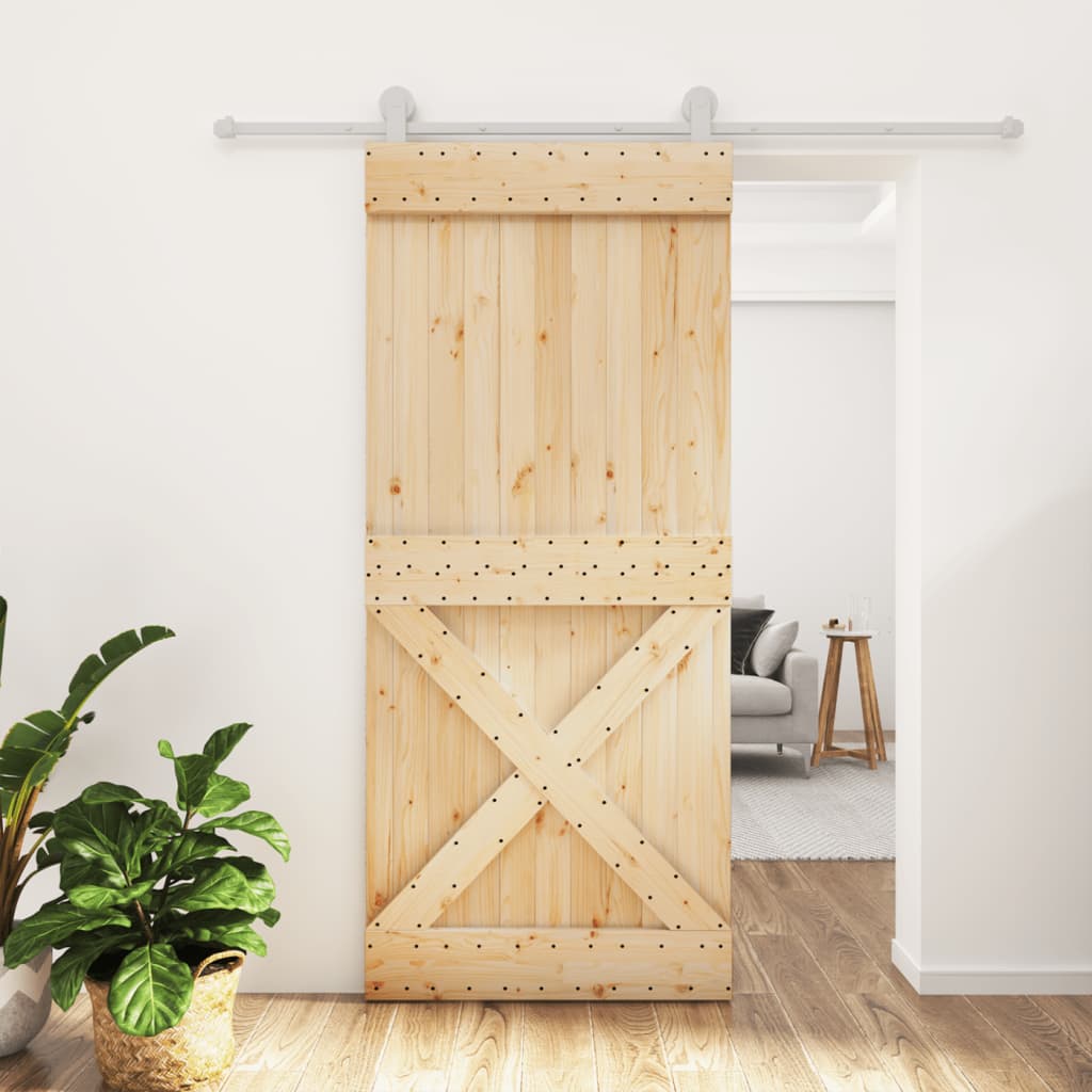 Porta Scorrevole con Set Hardware 90x210 cm Legno Massello Pino 3203119