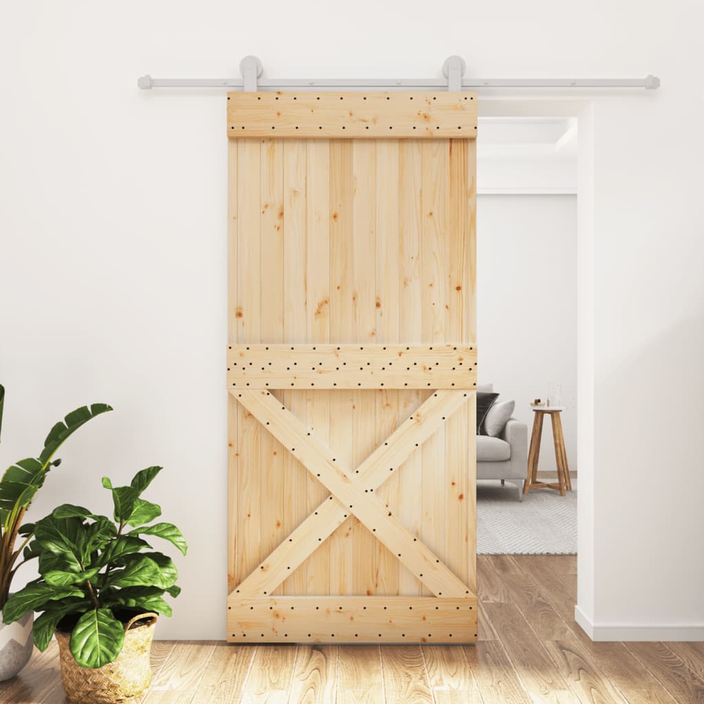 Porta Scorrevole con Set Hardware 95x210 cm Legno Massello Pino 3203120