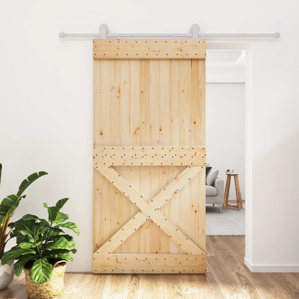 Porta Scorrevole con Set Hardware 100x210cm Legno Massello Pinocod mxl 93664