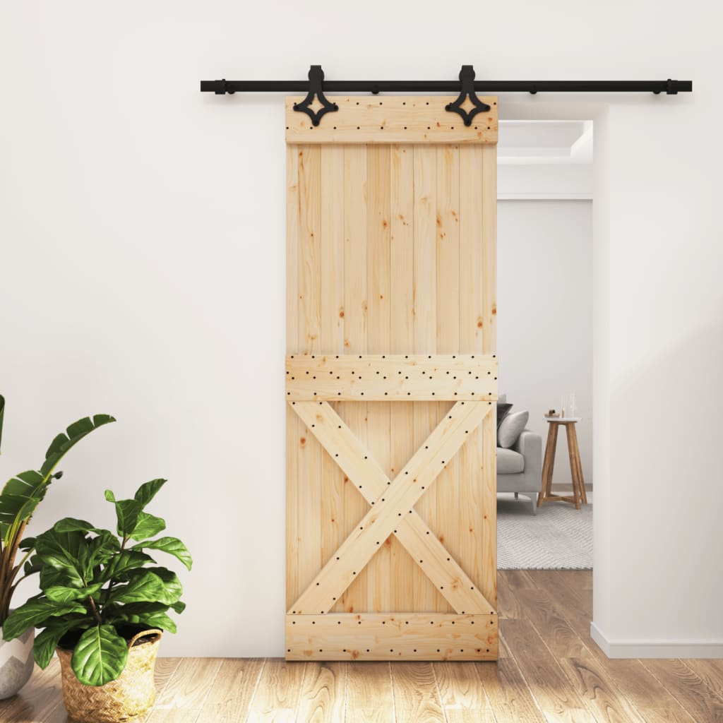 Porta Scorrevole con Set Hardware 80x210 cm Legno Massello Pino 3203152