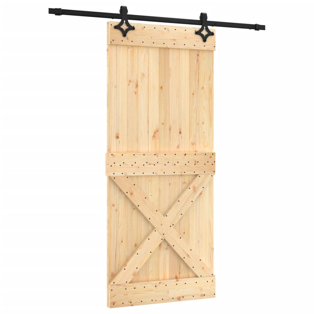 Porta Scorrevole con Set Hardware 90x210 cm Legno Massello Pinocod mxl 94193