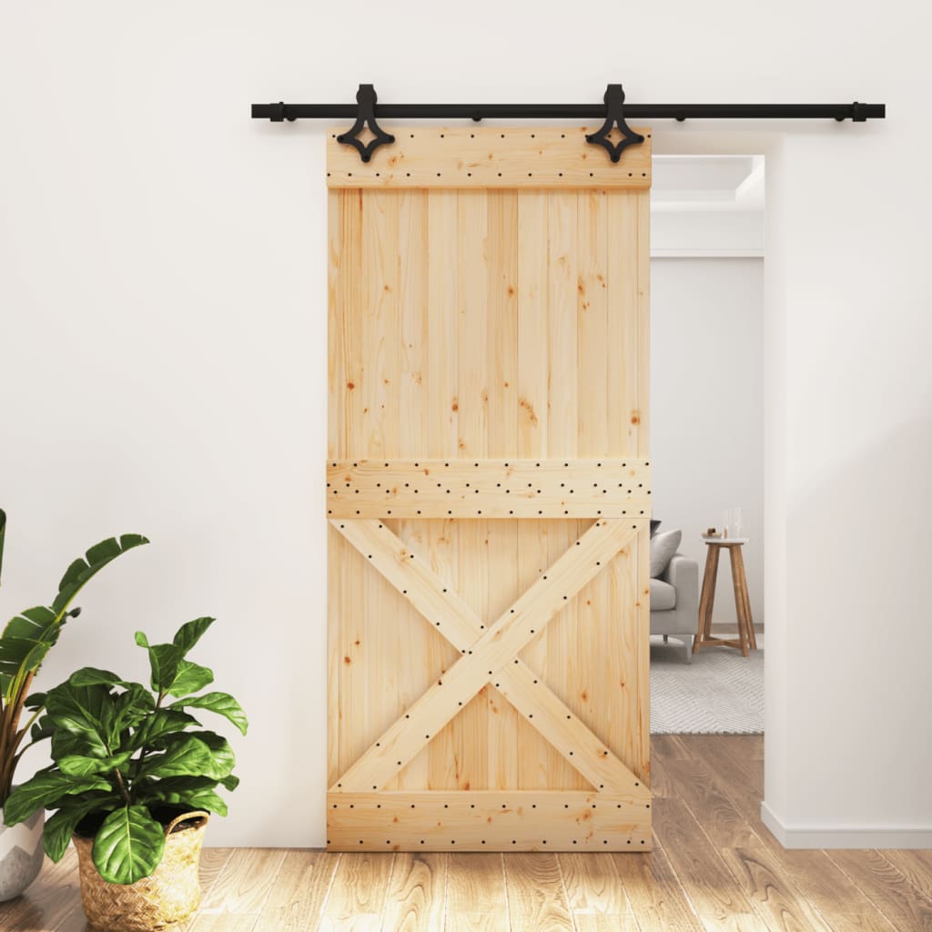 Porta Scorrevole con Set Hardware 95x210 cm Legno Massello Pino 3203155