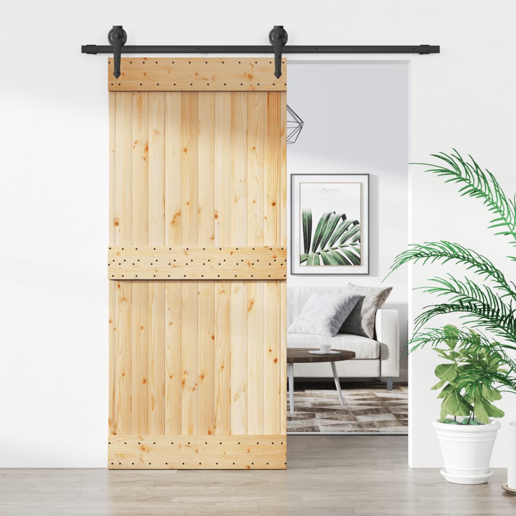 Porta Scorrevole con Set Hardware 90x210 cm Legno Massello Pino 3203202