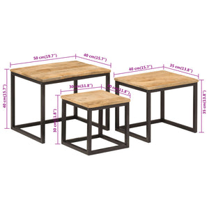 Tavolini a Incastro 3 pz in Legno Massello di Mango e Ferro 358569