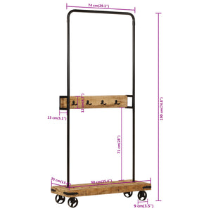 Appendiabiti con Ruote 90x35x190cm Legno Massello Mango e Ferro 358580