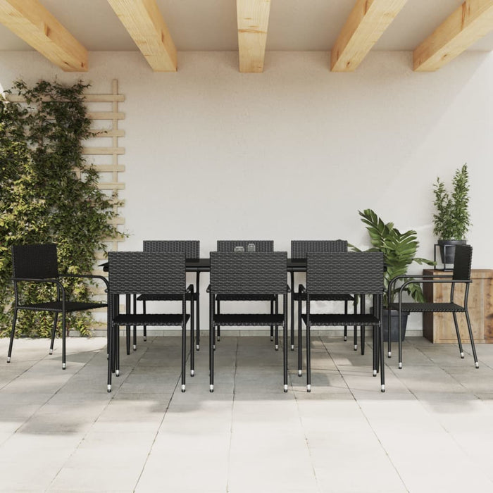 Set da Pranzo da Giardino 9 pz Nero in Polyrattan e Acciaio 3203279