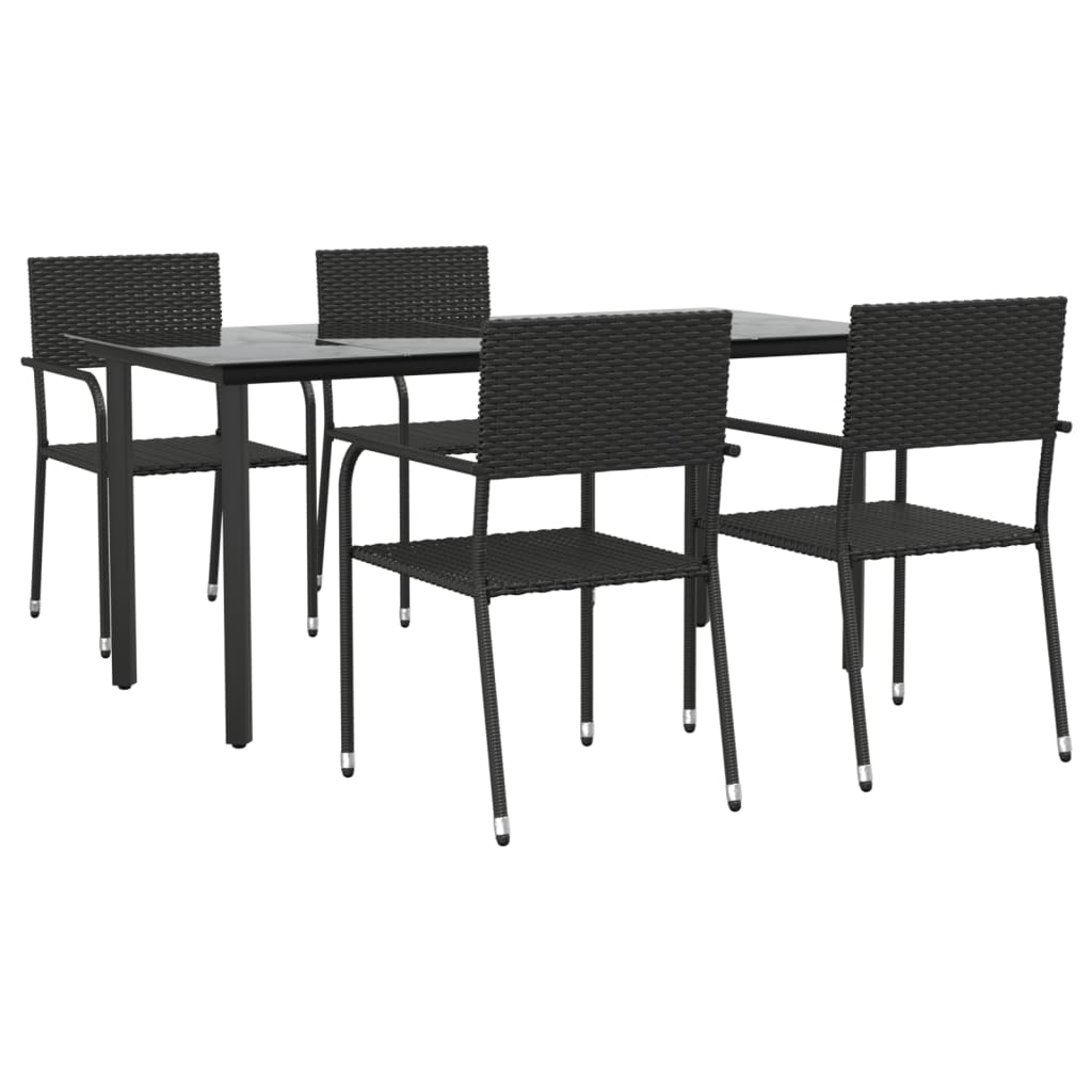 Set da Pranzo da Giardino 5 pz Nero in Polyrattan e Acciaiocod mxl 101094