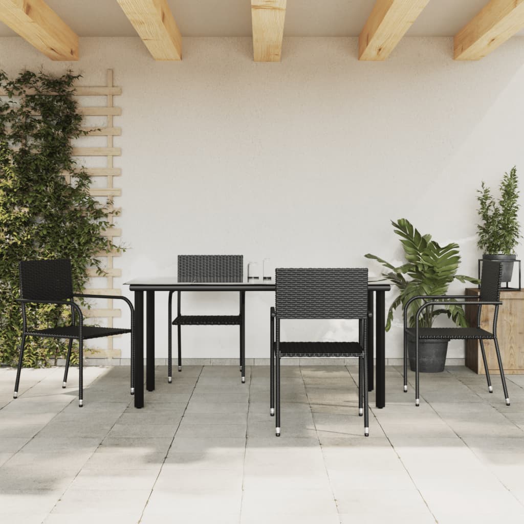 Set da Pranzo da Giardino 5 pz Nero in Polyrattan e Acciaio 3203284