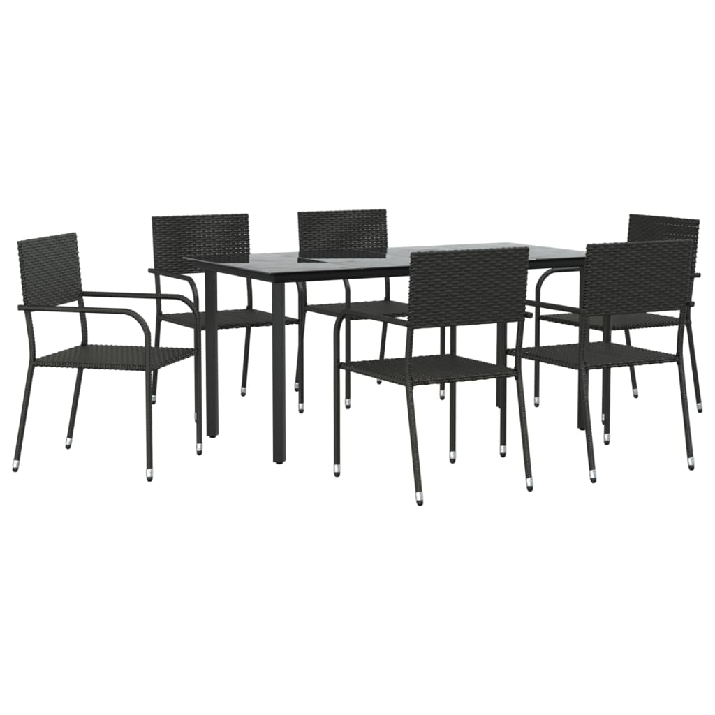 Set da Pranzo da Giardino 7 pz Nero in Polyrattan e Acciaiocod mxl 77117