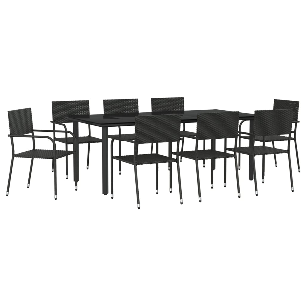 Set da Pranzo da Giardino 9 pz Nero in Polyrattan e Acciaio 3203287