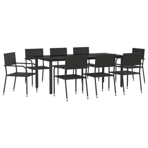 Set da Pranzo da Giardino 9 pz Nero in Polyrattan e Acciaio 3203287