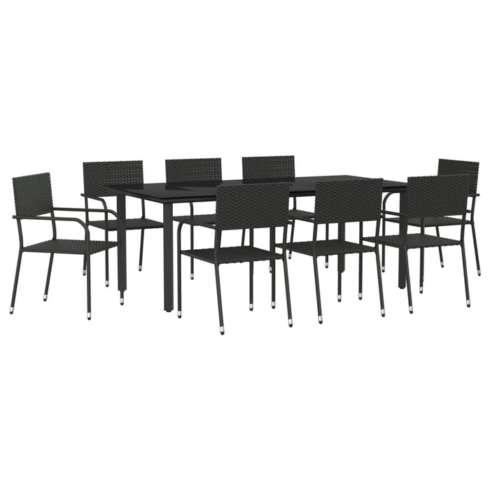 Set da Pranzo da Giardino 9 pz Nero in Polyrattan e Acciaiocod mxl 77121