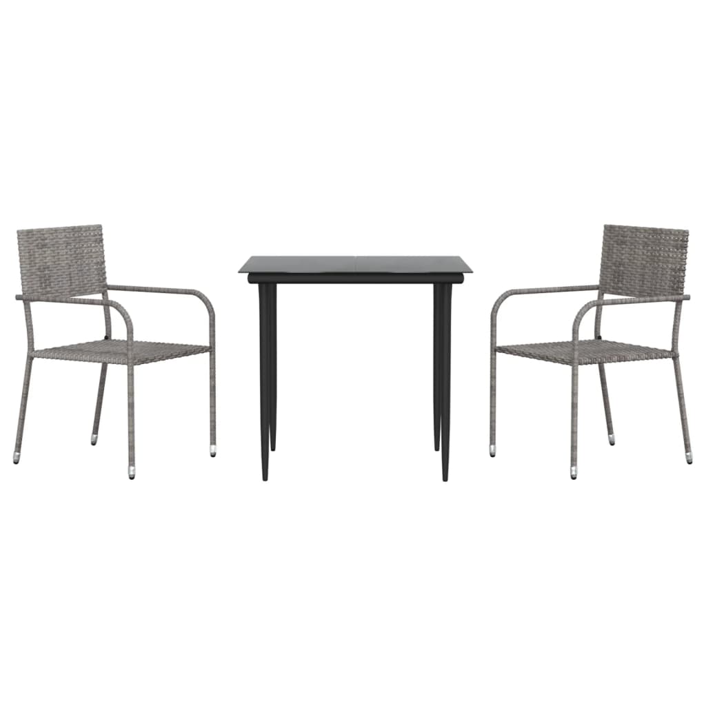 Set da Pranzo da Giardino 3 pz Nero Grigio Polyrattan e Acciaio 3203288