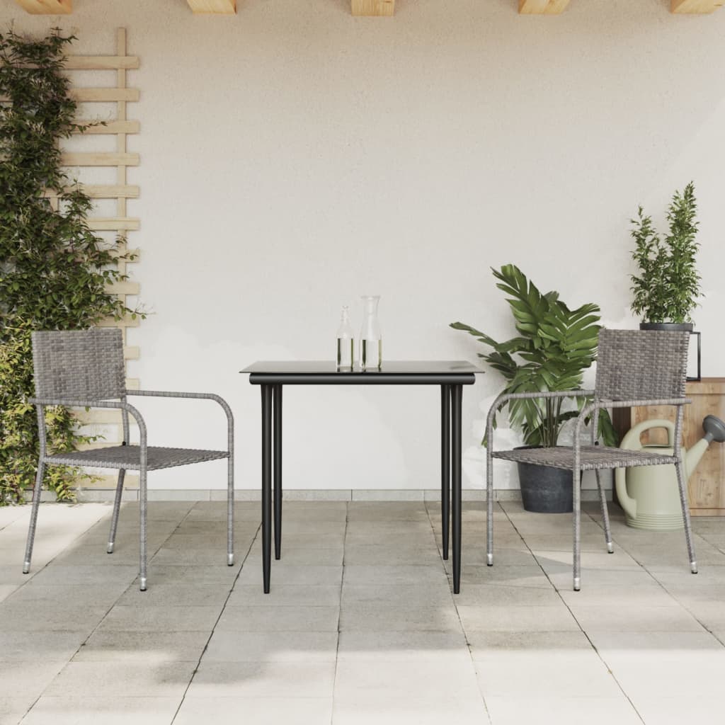 Set da Pranzo da Giardino 3 pz Nero Grigio Polyrattan e Acciaio 3203288