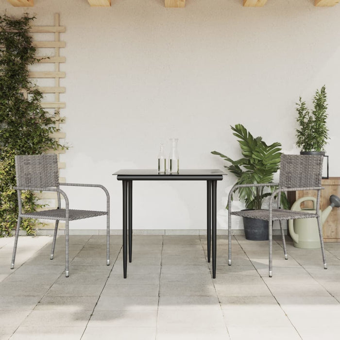 Set da Pranzo da Giardino 3 pz Nero Grigio Polyrattan e Acciaio 3203288