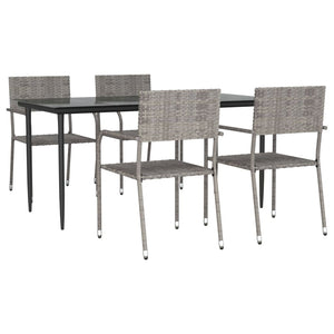 Set da Pranzo da Giardino 5 pz Nero Grigio Polyrattan e Acciaio 3203292