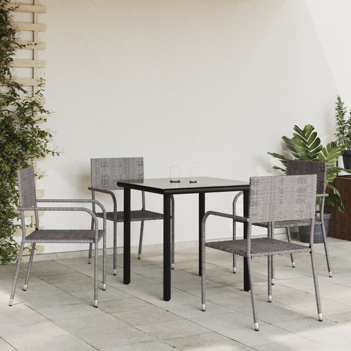 Set da Pranzo da Giardino 5 pz Nero Grigio Polyrattan e Acciaio 3203297