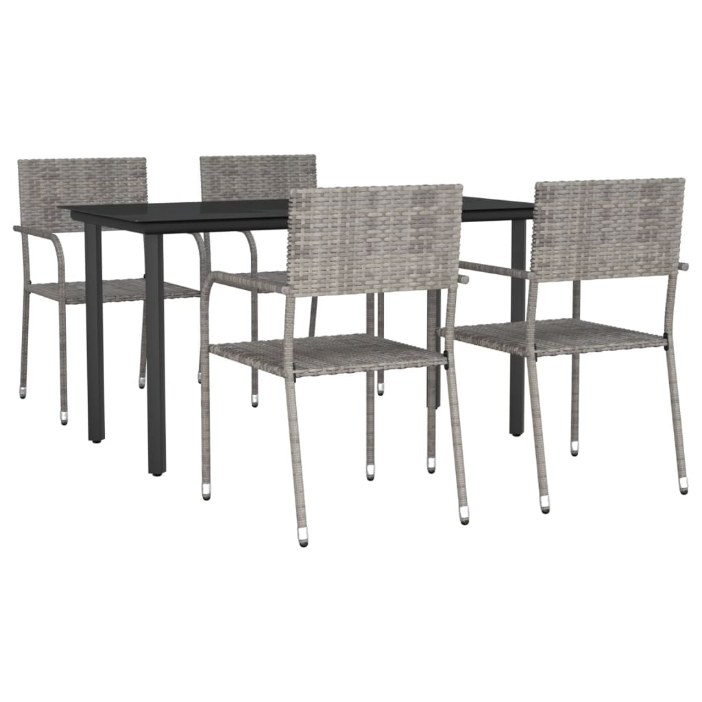 Set da Pranzo da Giardino 5 pz Nero Grigio Polyrattan e Acciaio 3203298