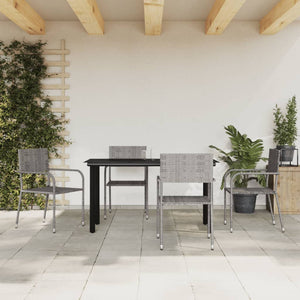 Set da Pranzo da Giardino 5 pz Nero Grigio Polyrattan e Acciaio 3203298