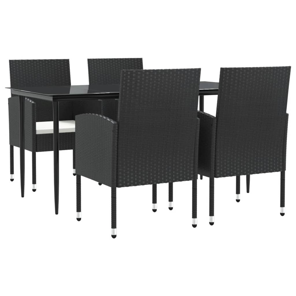 Set da Pranzo da Giardino 5 pz Nero in Polyrattan e Acciaio 3203308