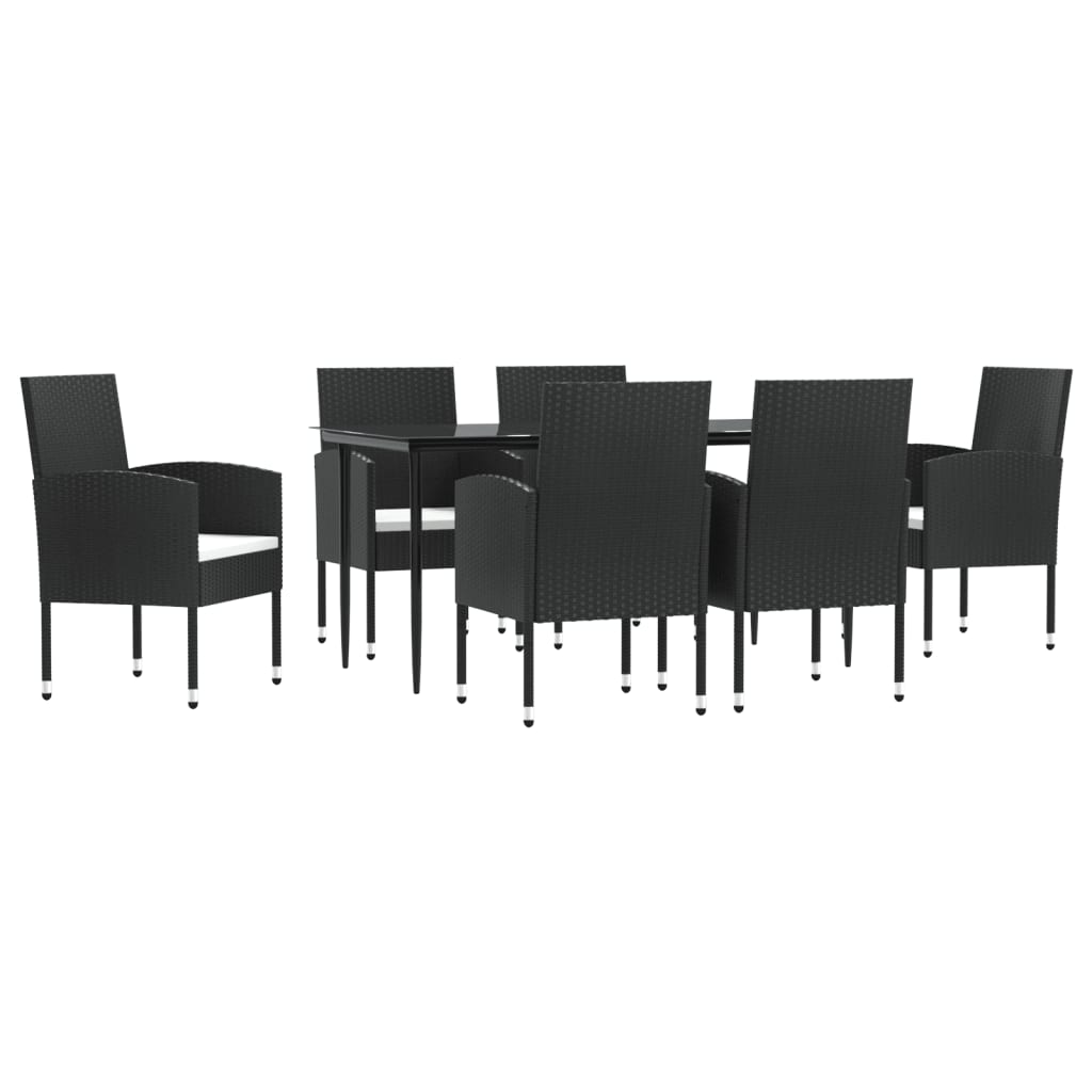 Set da Pranzo da Giardino 7 pz Nero in Polyrattan e Acciaio 3203309